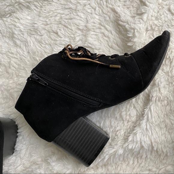 Bamboo Black Suede Lace Up Peep Toe Bootie - Picture 7 of 10